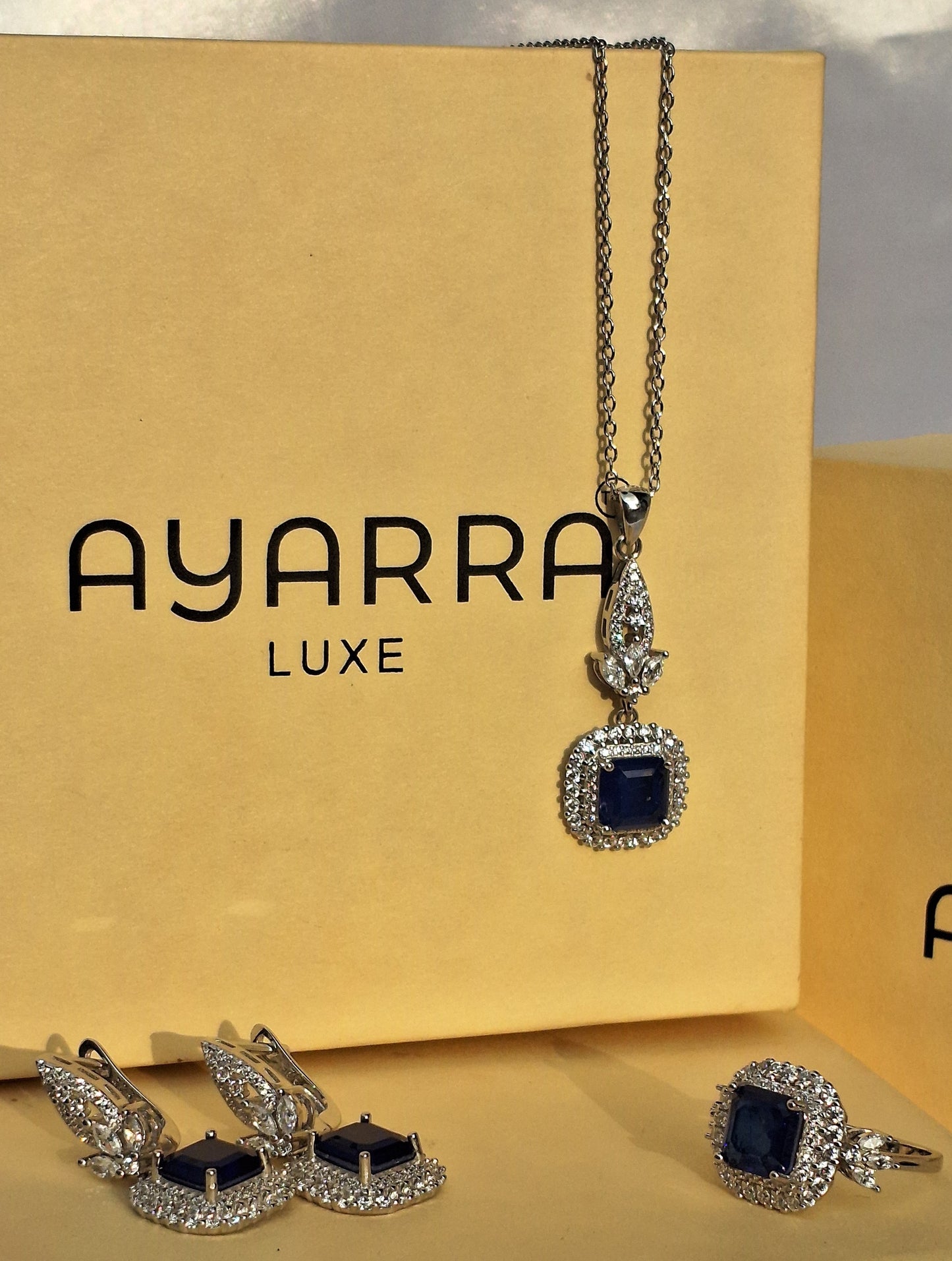 925 Silver Ruby Red Stone Jewelry Set with Pendant Necklace, Earrings & Ring size (  ruby 6 number , sapphire 8 number )