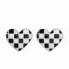 925 Silver Checkerboard Heart Enamel Stud Earrings in Black & White