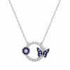 925 Sterling Silver Blue Enamel Butterfly & Floral Charm Necklace