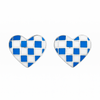 925 Silver Checkerboard Heart Enamel Stud Earrings in Black & White