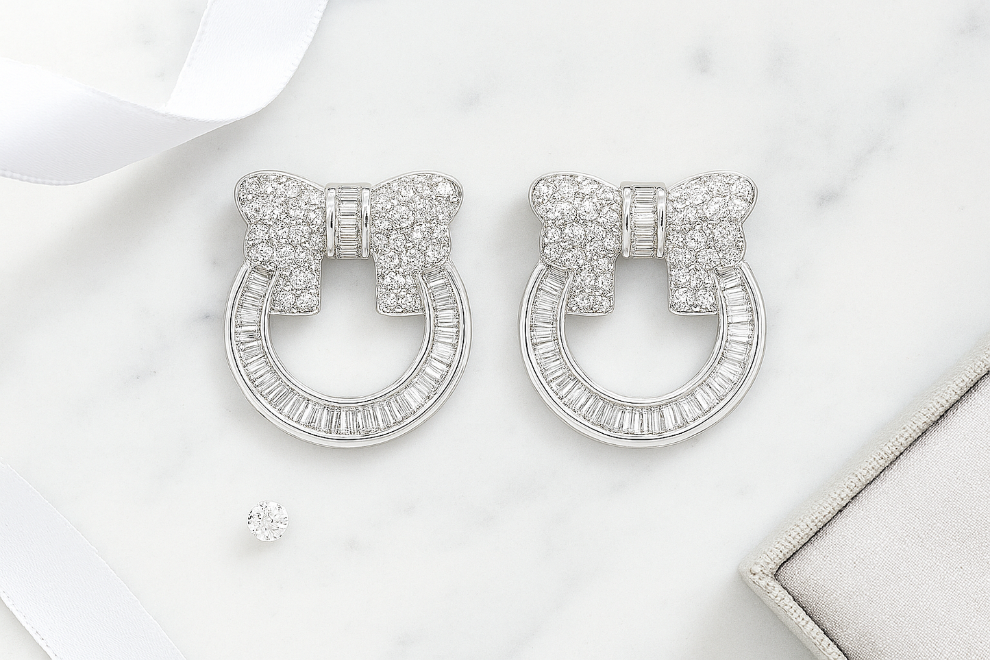 925 Sterling Silver Bow Hoop Stud Earrings with CZ Accents