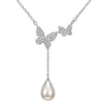 925 Sterling Silver Butterfly Necklace with CZ Stones & Teardrop Pearl Pendant