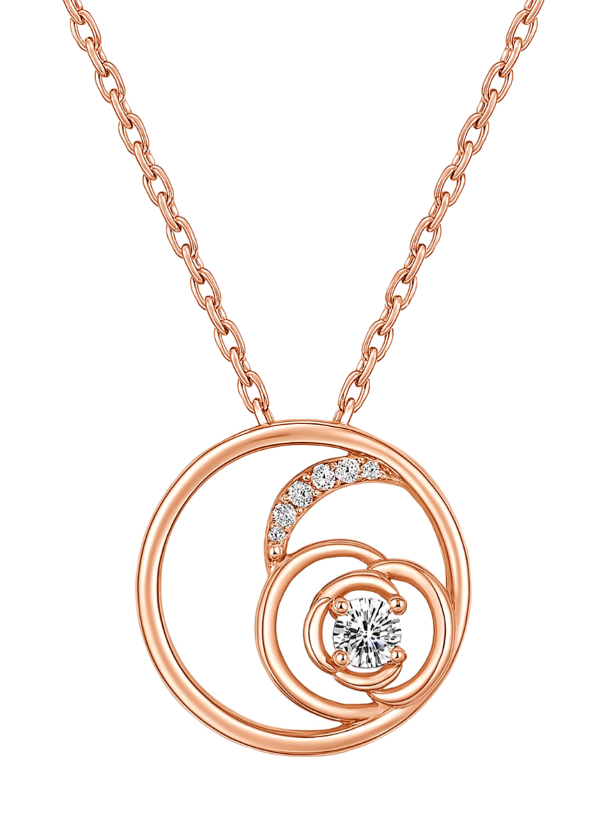 925 Sterling Silver Rose Gold Orbit Pendant Necklace with CZ Center Stone