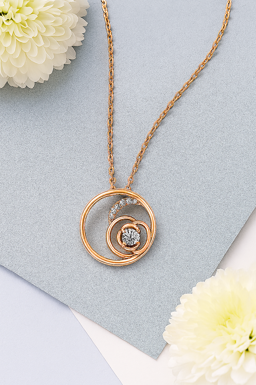 925 Sterling Silver Rose Gold Orbit Pendant Necklace with CZ Center Stone