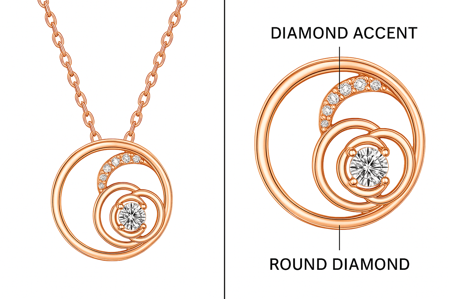 925 Sterling Silver Rose Gold Orbit Pendant Necklace with CZ Center Stone