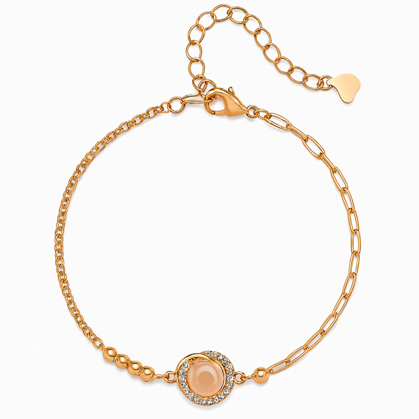 925 Silver Rose Gold Plated Bracelet with Pink Stone & CZ Halo Charm