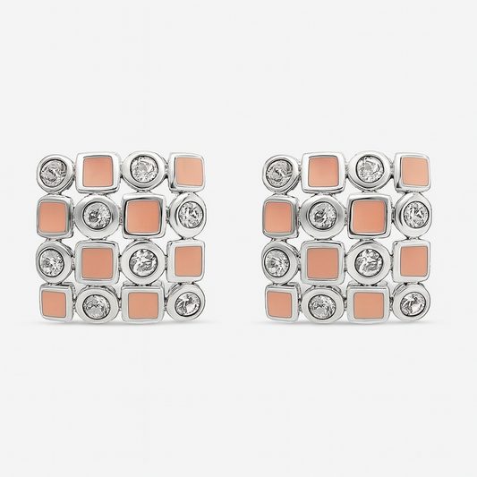 925 Silver Mosaic Stud Earrings with Black Enamel & CZ Accents