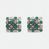925 Silver Mosaic Stud Earrings with Black Enamel & CZ Accents