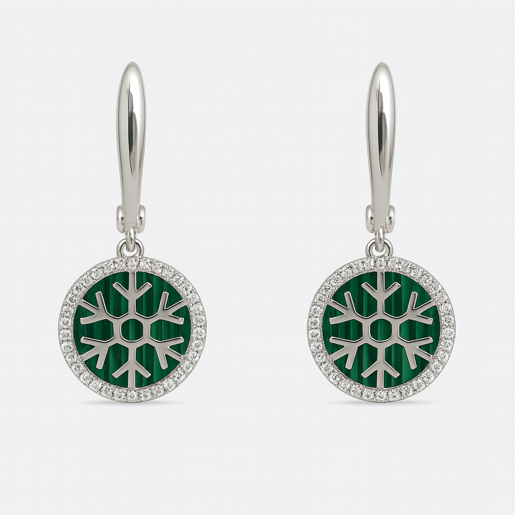 925 Silver Snowflake Drop Earrings with Blue Enamel & CZ Halo