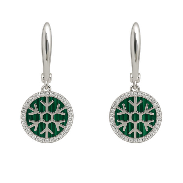 925 Silver Snowflake Drop Earrings with Blue Enamel & CZ Halo