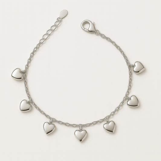 925 Silver Rose Gold Heart Charm Bracelet