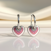 925 Silver Heart Hoop Earrings with Pink Enamel & Cubic Zirconia Accents