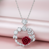925 Sterling Silver Red Rose Pendant Necklace with CZ Floral Wreath Design