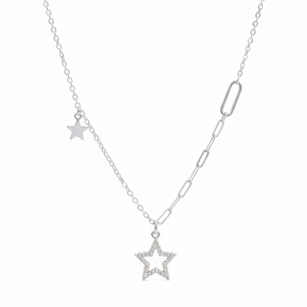 925 Silver & Rose Gold Star Charm Pendant Necklace – Dainty Layered Chain