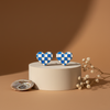 925 Silver Checkerboard Heart Enamel Stud Earrings in Black & White