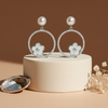 925 Silver Hoop Earrings with Pearl Stud & Enamel Floral Charm
