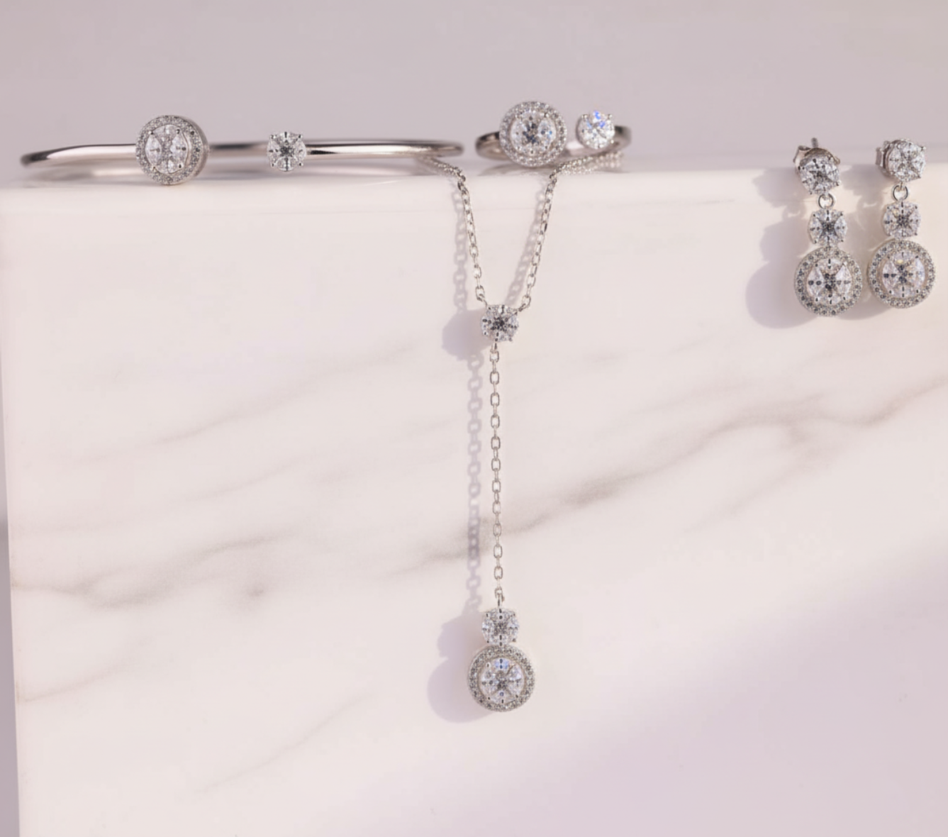 925 Silver CZ Jewelry Set – Kada Bracelet, Pendant Necklace, Earrings & Ring ( 7.no )