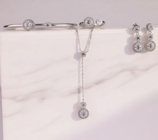 925 Silver CZ Jewelry Set – Kada Bracelet, Pendant Necklace, Earrings & Ring ( 7.no )