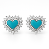 925 Sterling Silver Heart Stud Earrings with Turquoise Enamel & CZ Halo