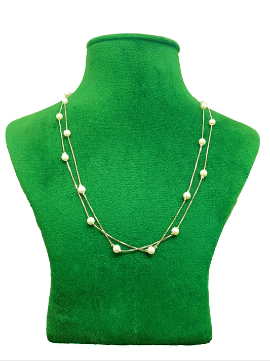 925 Sterling Silver Double Layer Pearl Necklace | Elegant Layered Chain Jewelry