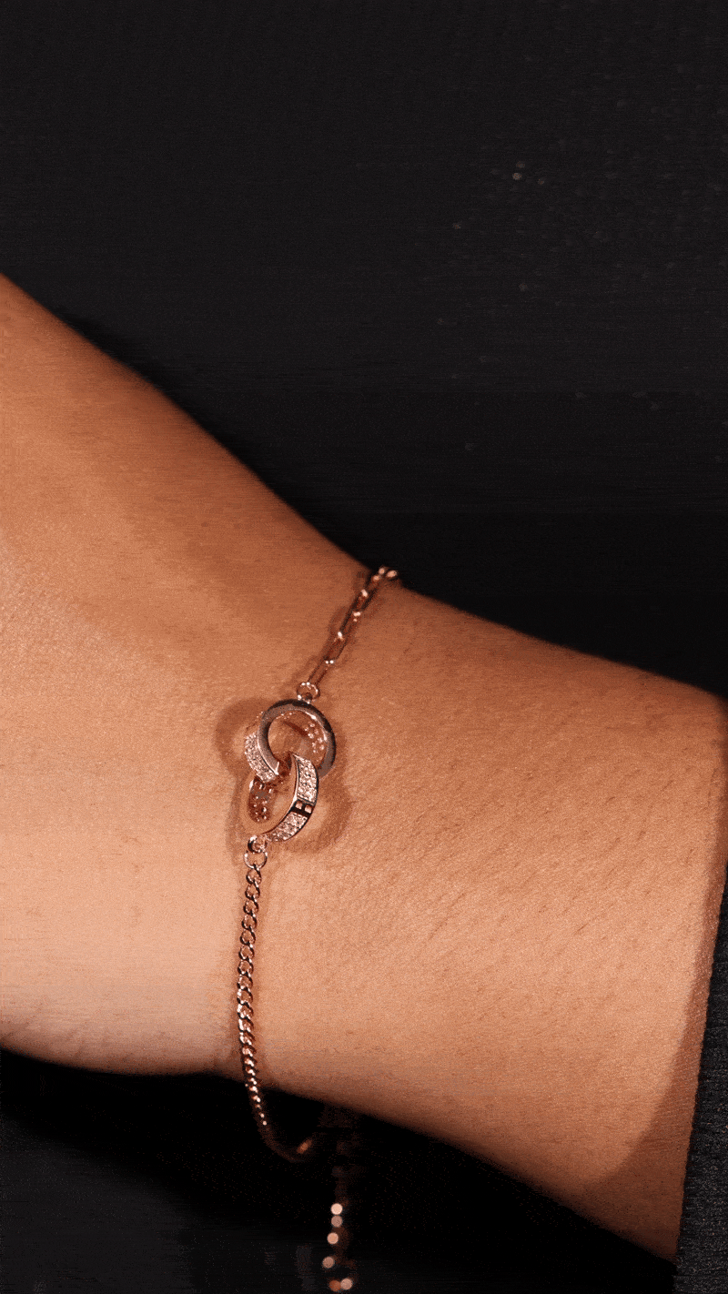 925 Silver Rose Gold Plated Interlocking Circle Bracelet with CZ Stones