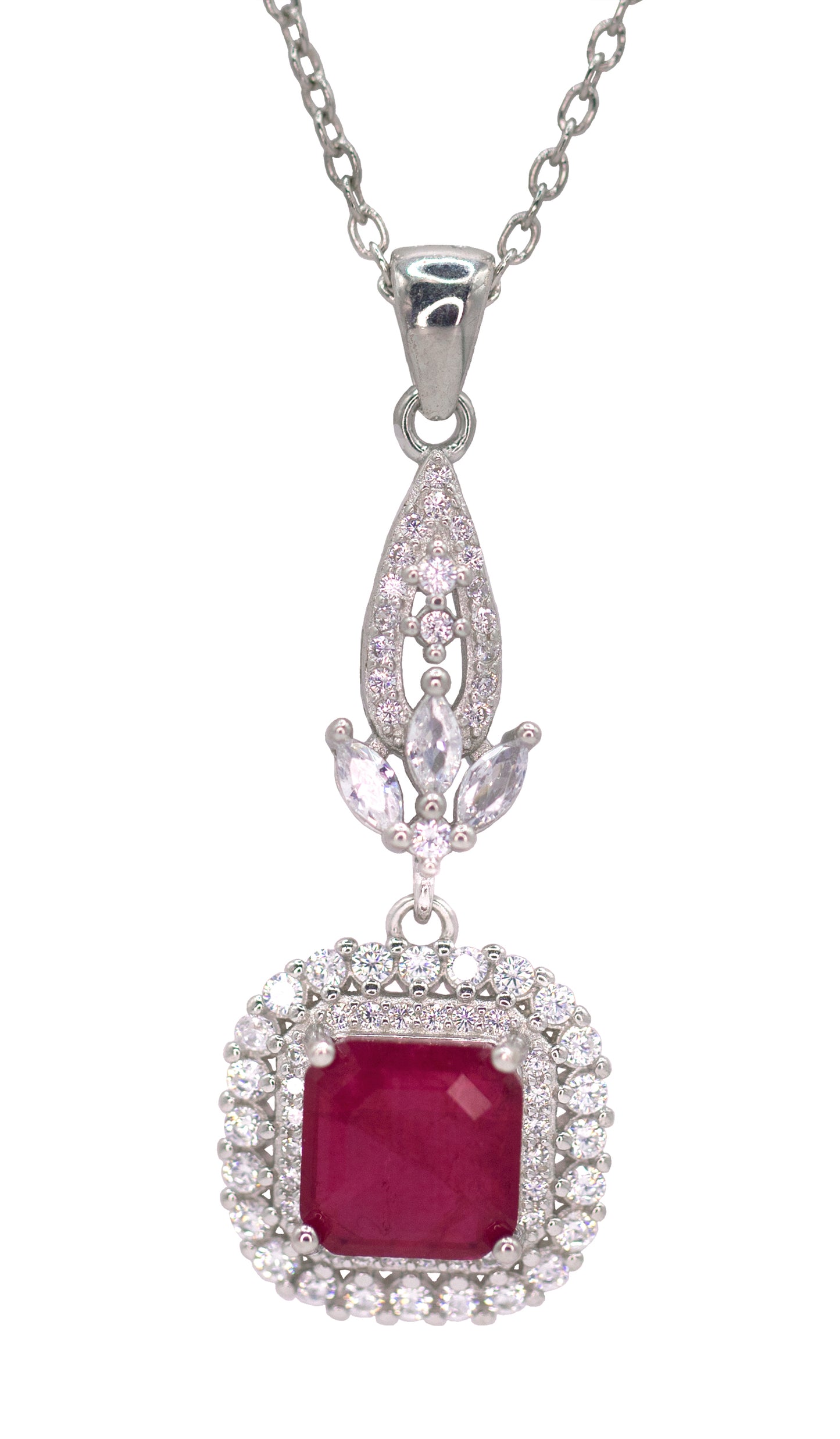 925 Silver Ruby Red Stone Jewelry Set with Pendant Necklace, Earrings & Ring size (  ruby 6 number , sapphire 8 number )