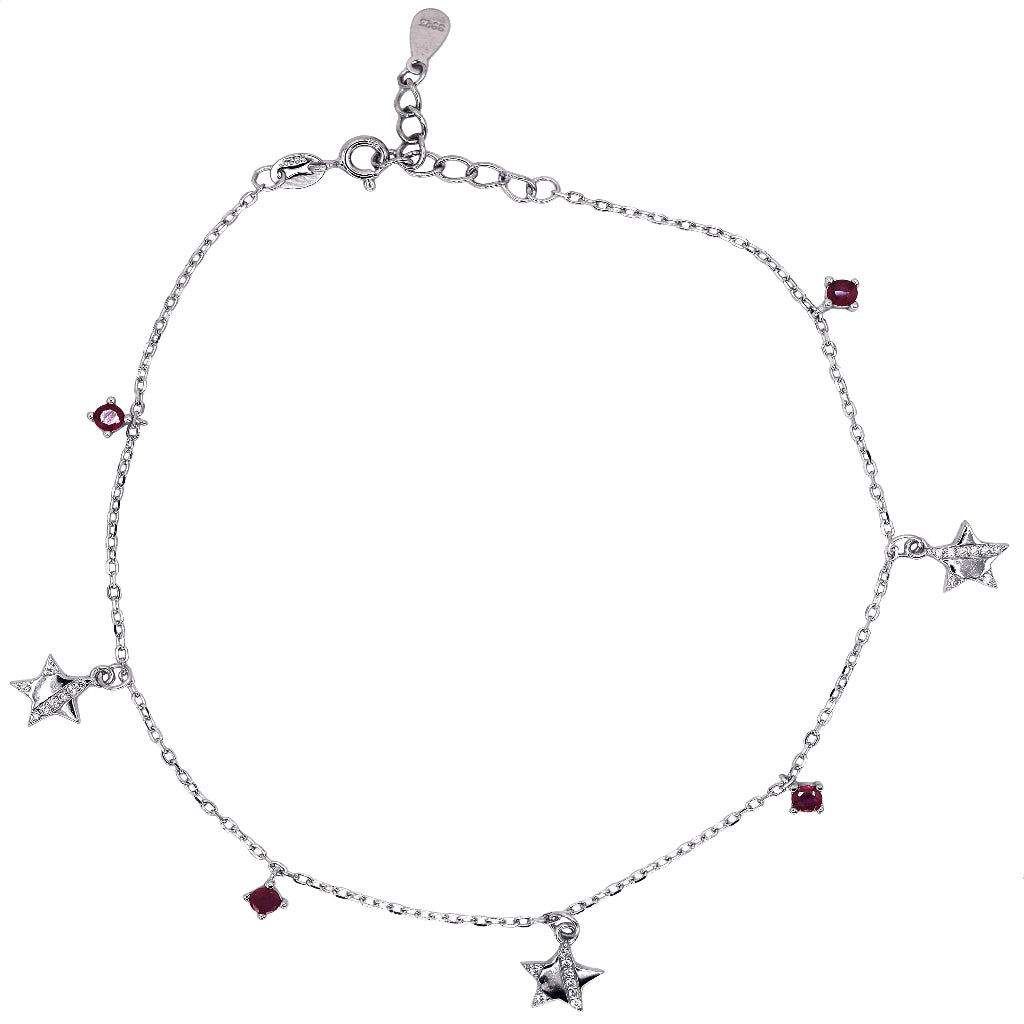 925 Sterling Silver Star Charm Anklet with Colored Stones – Elegant Minimal Jewelry for Women ( single)