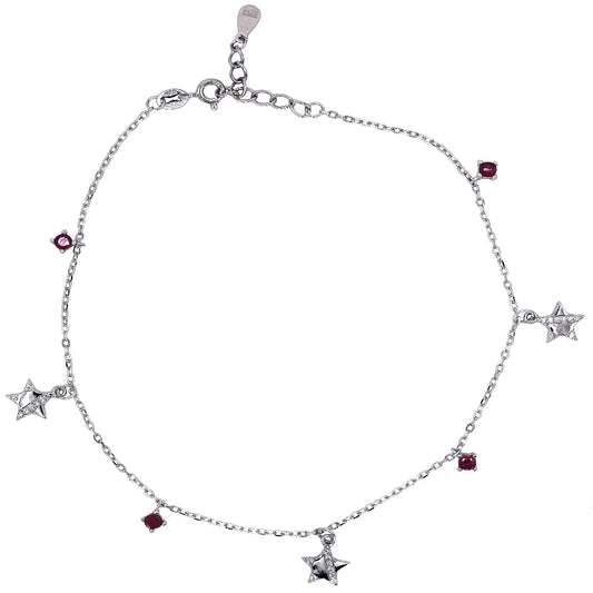 925 Sterling Silver Star Charm Anklet with Colored Stones – Elegant Minimal Jewelry for Women ( single)
