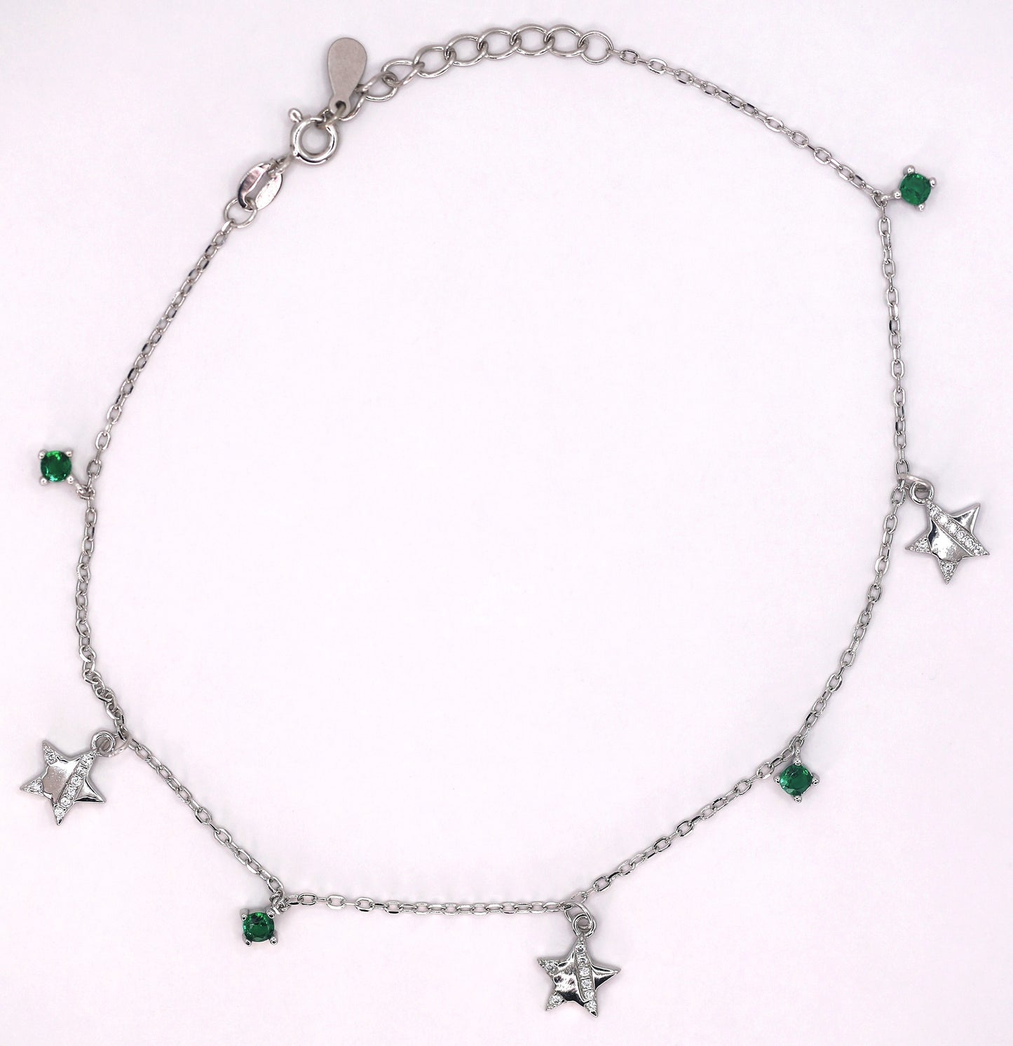 925 Sterling Silver Star Charm Anklet with Colored Stones – Elegant Minimal Jewelry for Women ( single)