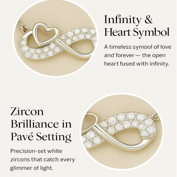 925 Sterling Silver Infinity Heart Necklace with CZ Accents