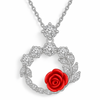925 Sterling Silver Red Rose Pendant Necklace with CZ Floral Wreath Design