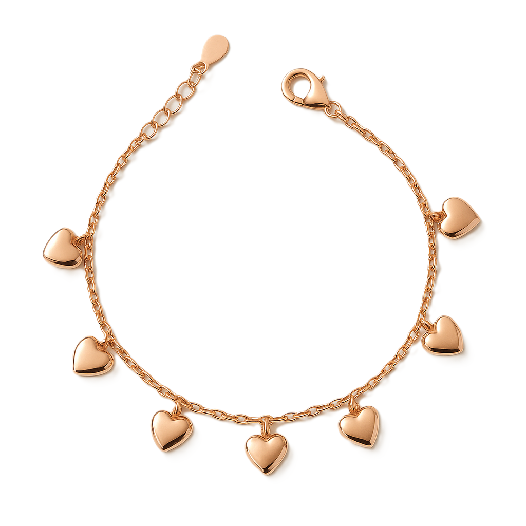 925 Silver Rose Gold Heart Charm Bracelet