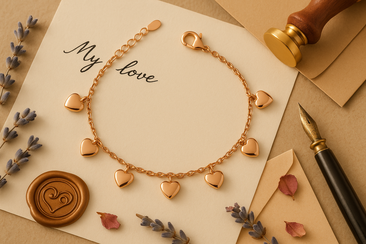 925 Silver Rose Gold Heart Charm Bracelet