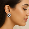 925 Silver Mosaic Stud Earrings with Black Enamel & CZ Accents