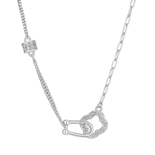 925 Sterling Silver Designer Cloud Link Necklace with CZ Accents