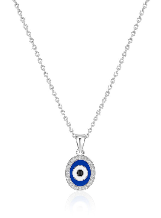 925 Sterling Silver Evil Eye Pendant Necklace with CZ Halo