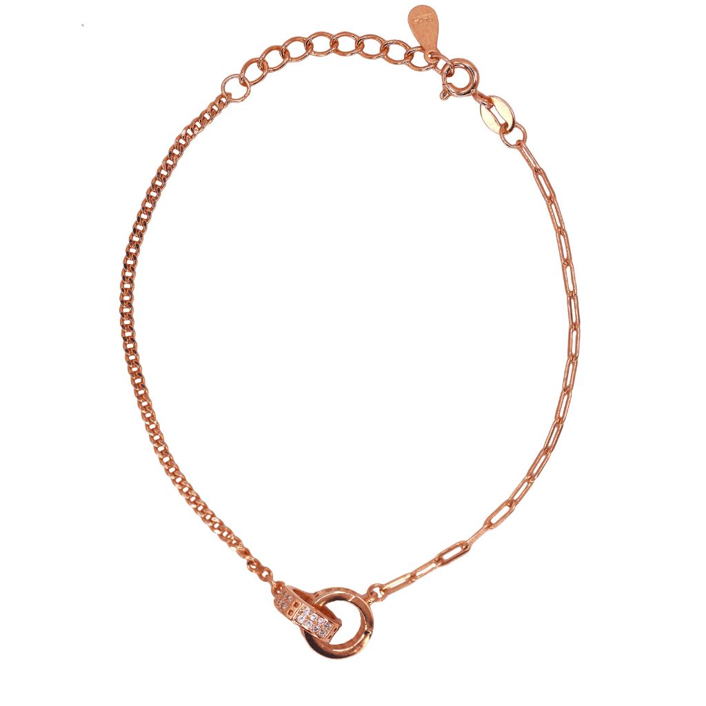 925 Silver Rose Gold Plated Interlocking Circle Bracelet with CZ Stones