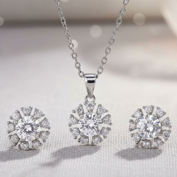 925 Silver Round Solitaire Pendant & Earrings Set with Cubic Zirconia