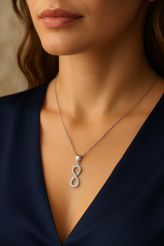 925 Sterling Silver Infinity Pendant Necklace with CZ Stones