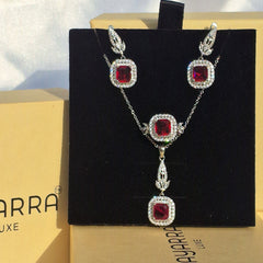 925 Silver Ruby Red Stone Jewelry Set with Pendant Necklace, Earrings & Ring size (  ruby 6 number , sapphire 8 number )