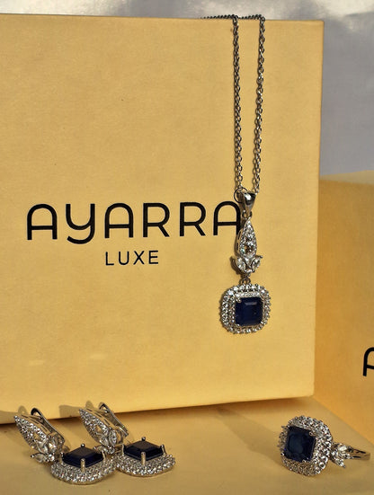 925 Silver Ruby Red Stone Jewelry Set with Pendant Necklace, Earrings & Ring size (  ruby 6 number , sapphire 8 number )