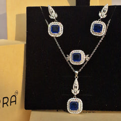 925 Silver Ruby Red Stone Jewelry Set with Pendant Necklace, Earrings & Ring size (  ruby 6 number , sapphire 8 number )