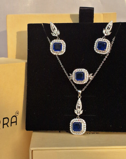 925 Silver Ruby Red Stone Jewelry Set with Pendant Necklace, Earrings & Ring size (  ruby 6 number , sapphire 8 number )