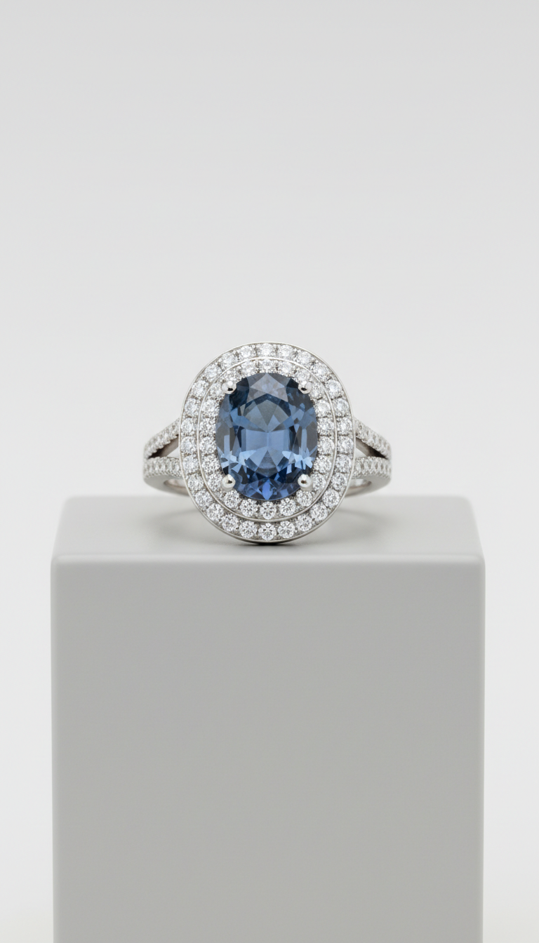 Bespoke sapphire and diamond cocktail ring in platinum