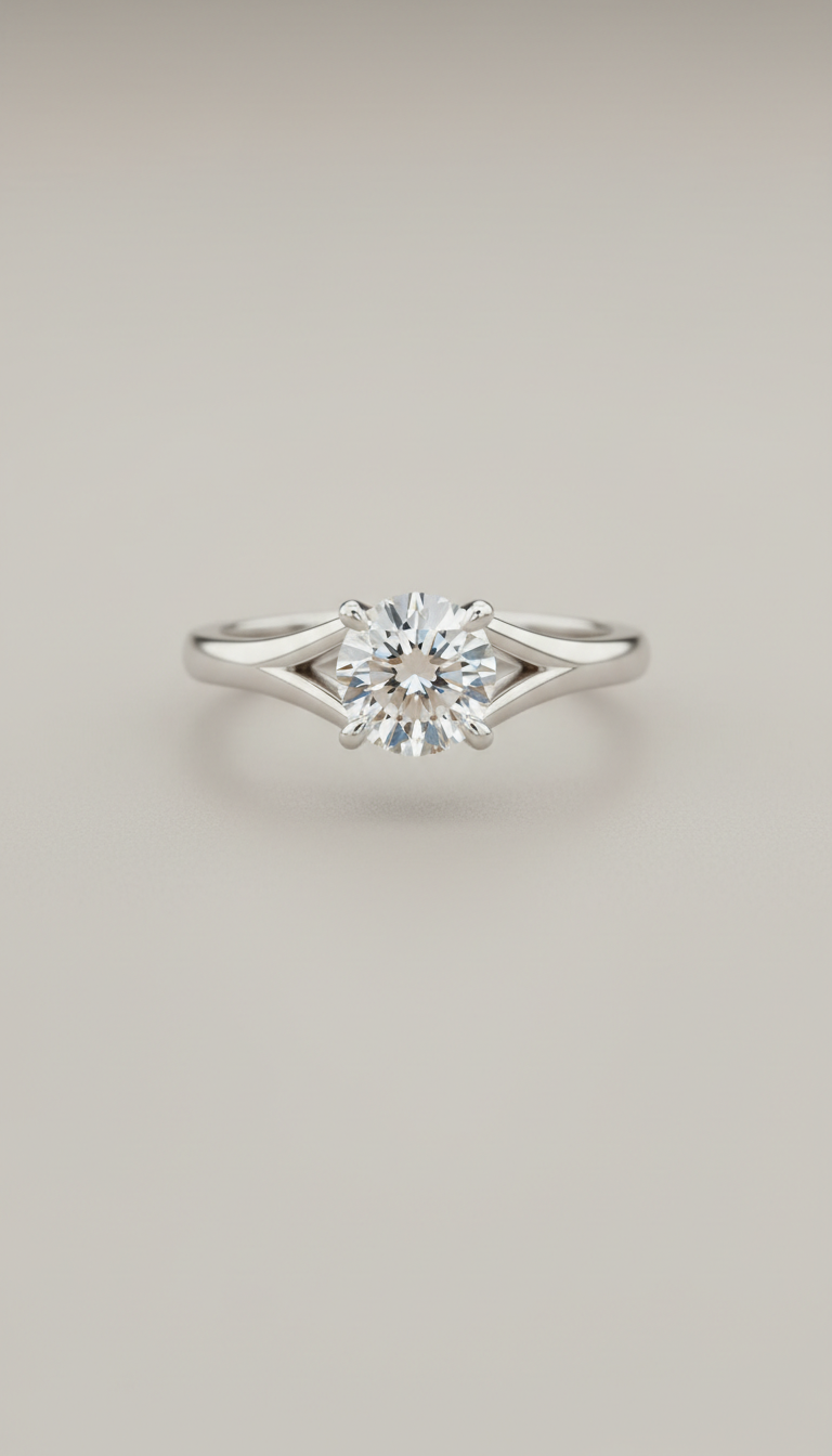Cathedral platinum engagement ring with VS+ diamond