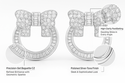 925 Sterling Silver Bow Hoop Stud Earrings with CZ Accents