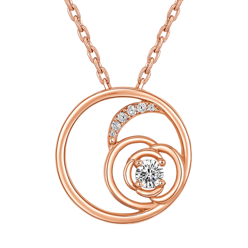 925 Sterling Silver Rose Gold Orbit Pendant Necklace with CZ Center Stone