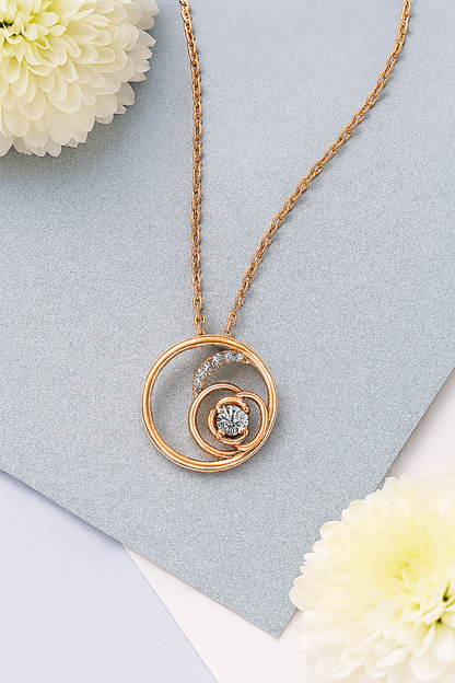 925 Sterling Silver Rose Gold Orbit Pendant Necklace with CZ Center Stone
