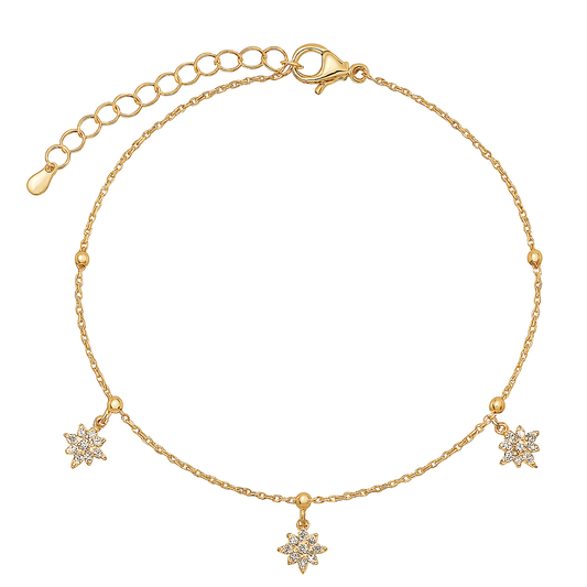 Rose Gold Plated 925 Silver Star Charm Bracelet with CZ & Bead Accents