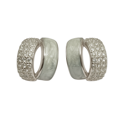 925 Silver Chunky Half-Hoop Earrings with Frosted Enamel & CZ Pavé